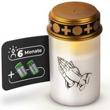 Novaliv Lanterne de jardin LED, blanc, allumage permanent, avec bougie de cimetière clignotante, bougie de cimetière, bougie commémorative, bougie de cimetière, lumière éternelle, bougie