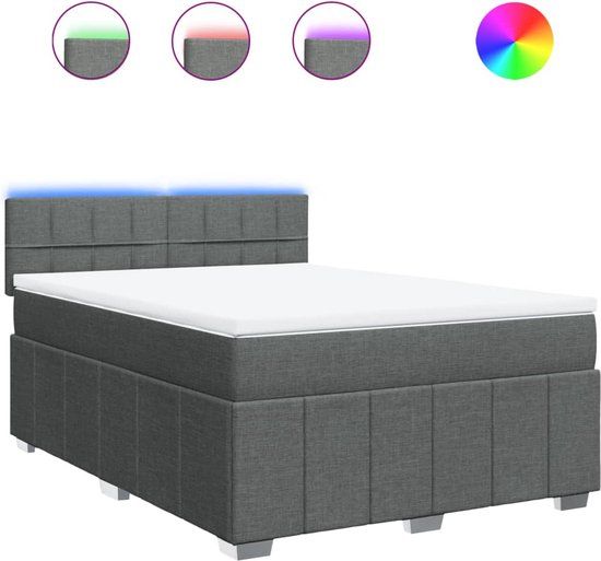vidaXL Boxspring met matras stof donkergrijs 140x200 cm
