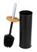 Wenko 26071100 WC-garnituur Mod. Tortona, gesloten toiletborstel van staal, gecombineerd met bamboe, zwart, Zilver, Hout, Metaal, Bamboo, 385 mm, 9,5 cm