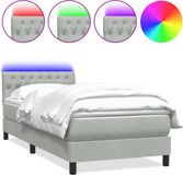 vidaXL Boxspringbed met matras en LED-verlichting, lichtgrijs, 80x220 cm, fluweel