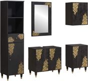 vidaXL Ensemble de meubles de salle de bain 5 pièces, noir, bois de manguier massif, 62 x 33 x 58 cm