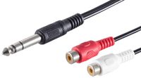 1aTTack.de 0,2m Zwarte 6,3mm Jackplug naar 2x RCA Audiokabel