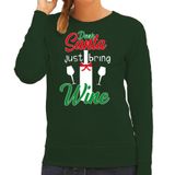 Bellatio Decorations Foute Kersttrui - Dear Santa just bring wine - groen - dames - Kerstkleding - Drank - Sweater XXL