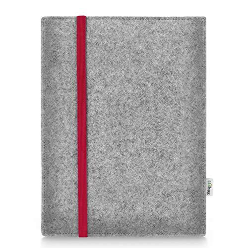 stilbag Tablet Vilttas Leon voor Apple iPad 10.2 (2021) | Etui Case gemaakt van Merino wolvilt | Kleur: rood-lichtgrijs | Beschermhoes Made in Germany