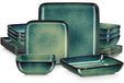 Service en porcelaine - Service de table - 16 pièces - Pour 4 personnes - Carré - Émail réactif - Vert