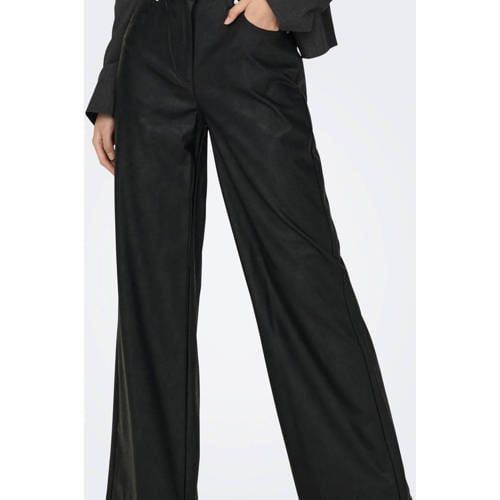ONLY ONLHOPE-MADY - Imitatie leren high waist wide leg broek - Zwart