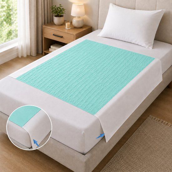 Safe Age® Wasbare Incontinentie Onderleggers met Instopstroken - Blauw/Groen - 85x90 cm