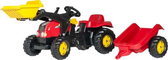 rolly toys Rollykid Rood - Traptractor Met Aanhanger en Frontlader
