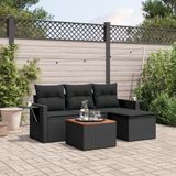 Maison Exclusive - Ensemble de jardin, composé de 5 pièces avec coussins, noir, en polyrotin