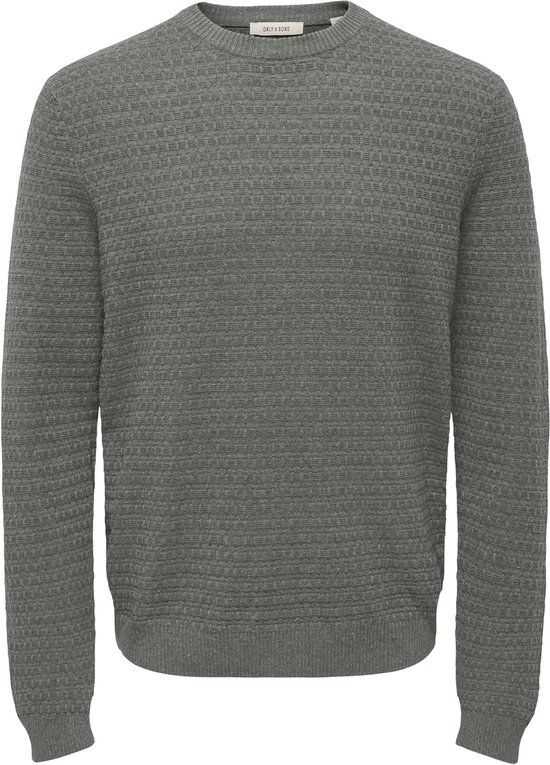 ONLY&SONS - ONSLOUI LS STRUCTURE CREW REG NOOS - Heren - Gebreide truien - M - Katoen/Viscose/Polyamide - Castor Gray