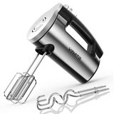 VINATO Elektrische handmixer, 300 watt handmixer met 5 snelheden, handmixer met 2 roestvrijstalen gardes en kneedhaken voor het roeren van eieren, deeg en cake