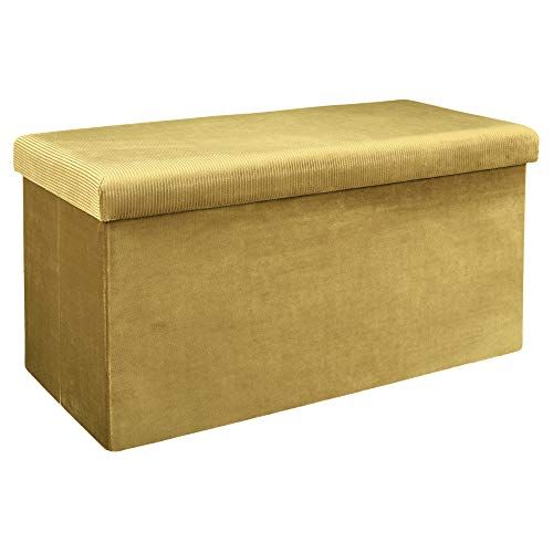 The Home Deco Factory HD6817 Coffre Banc Pliable, Bois, 77 x 38 x 38 cm Jaune