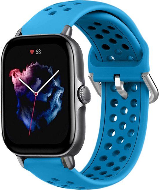 Strap-it siliconen bandje met gaatjes - lichtblauw - Geschikt voor Amazfit GTS 3