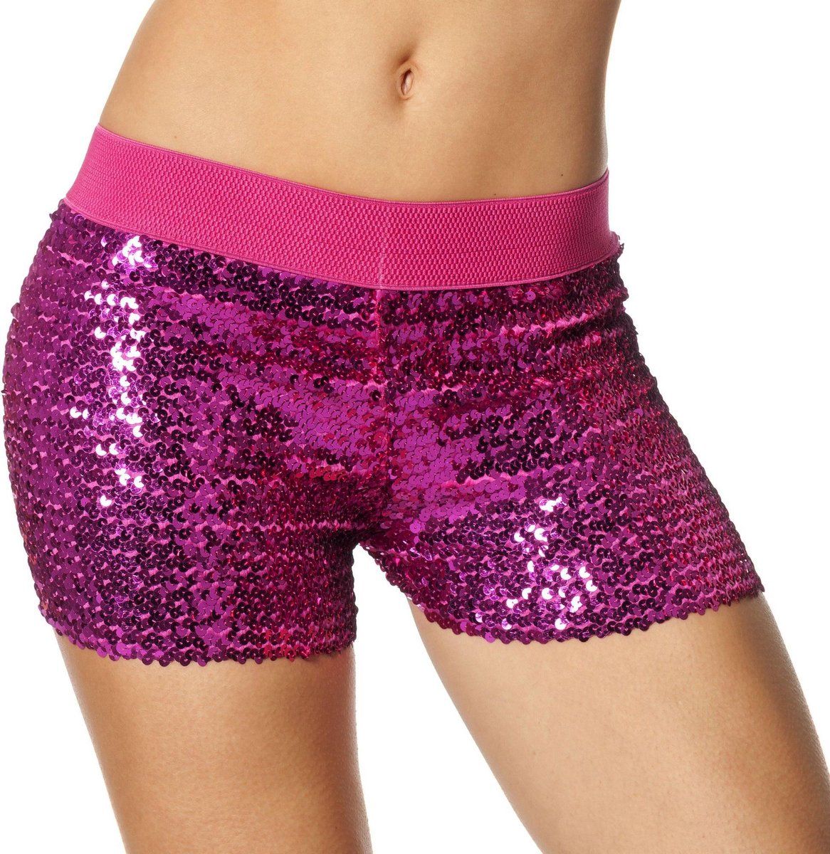 Wilbers Hotpants met roze pailletten voor volwassenen - Polyester - EAN: 8714438592106