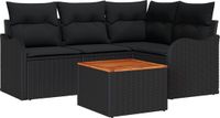 vidaXL Tuinbank Set 5-delig Zwart Polyrattan
