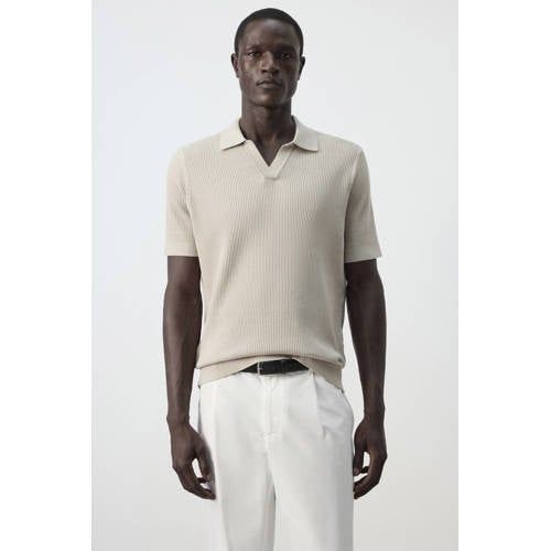 Mango Man regular fit gebreide polo - lichtbeige