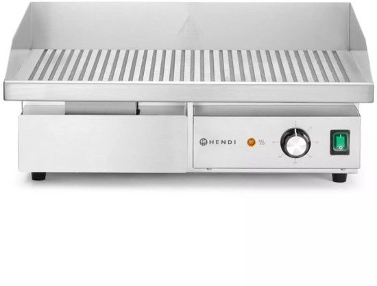 HENDI Elektrische grillplaat geribbeld - Roestvast staal - 55 x 43 x 24 cm