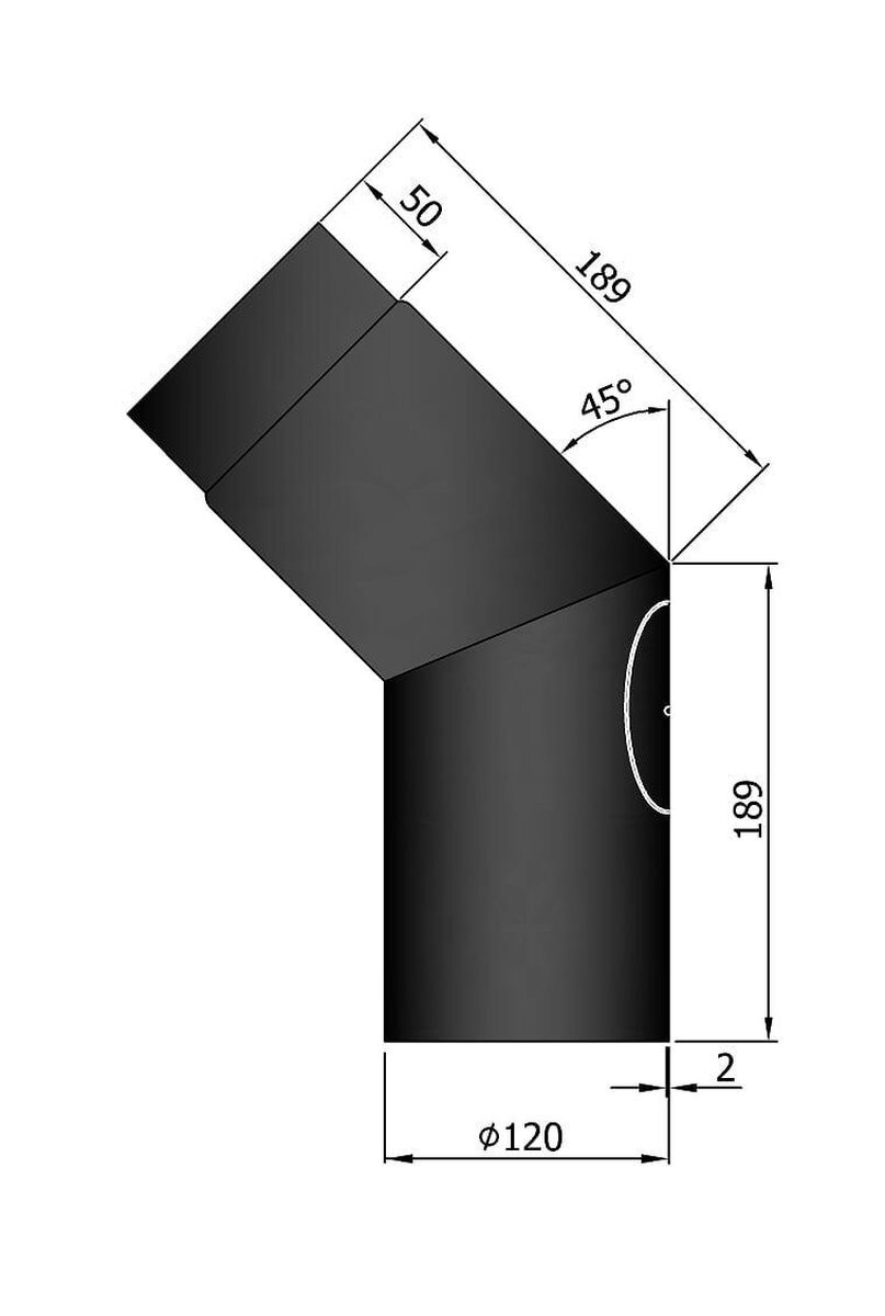 VuurZon TT Kachelpijp ø120 Bocht 45º met deur zwart - ø120 - 250mm - zwart - staal - 45º bocht- 2mm dik -