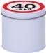 Merkloos Cadeau koek of snoep blik - met 40 jaar opdruk sticker - 10 x 10 cm - Cadeauverpakking voor verjaardag / jubileum - metaal