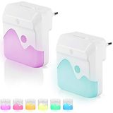BAKAJI Nachtlampje met 6 leds, 3 functies, warmwit, koudwit, RGB, kleurverandering, dimbaar, veiligheidsverlichting voor kinderkamer, schemeringssensor 0,8 W, design 1, 2 eenheden