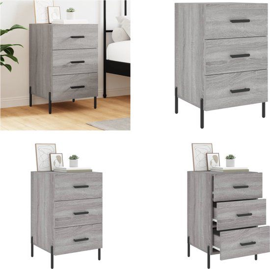 vidaXL Nachtkastje 40x40x66 cm bewerkt hout grijs sonoma eikenkleurig