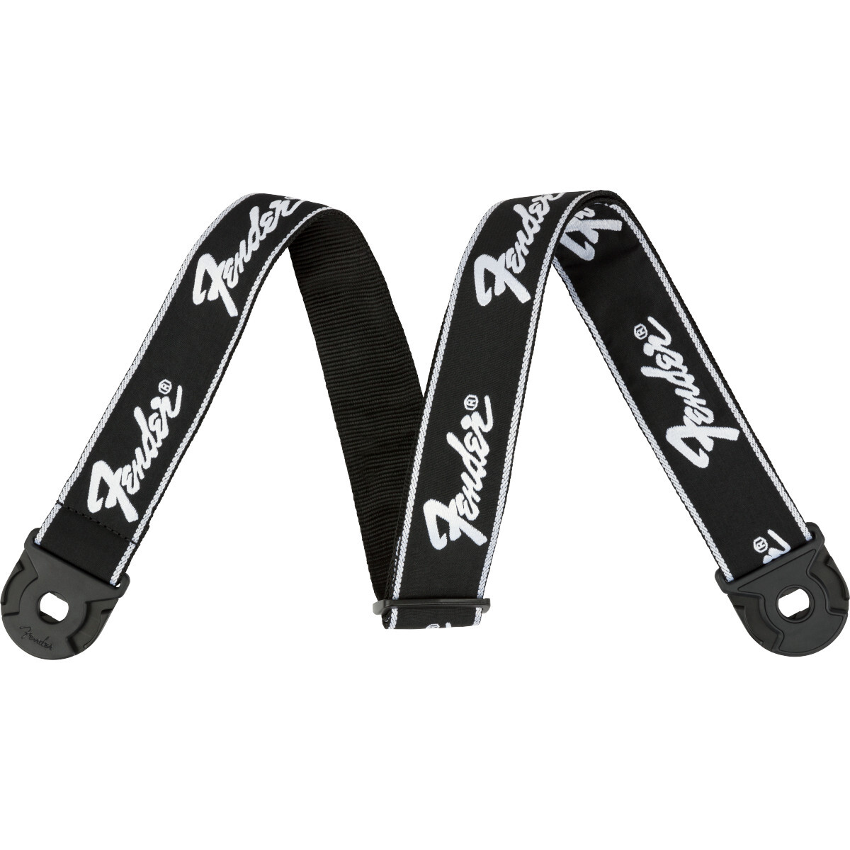 Fender Quick Grip Locking End Strap Black White Running Logo