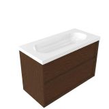 Saniclass Set meuble de salle de bain cadre en bois - 100x45x63.5cm - Lavabo en céramique Palermo blanc - 1 vasque - 1 trou de robinet - 2 tiroirs - noyer mat pur (bois) SW1578599/SW24915