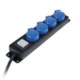 as - Schwabe Bloc de 4 prijzen de distributie Avec interrupteur, prijzen de courant de sécurité Avec couvercles kortingstables, 1,5 m de câble, 230V, 16A, IP44, Noir, 838611
