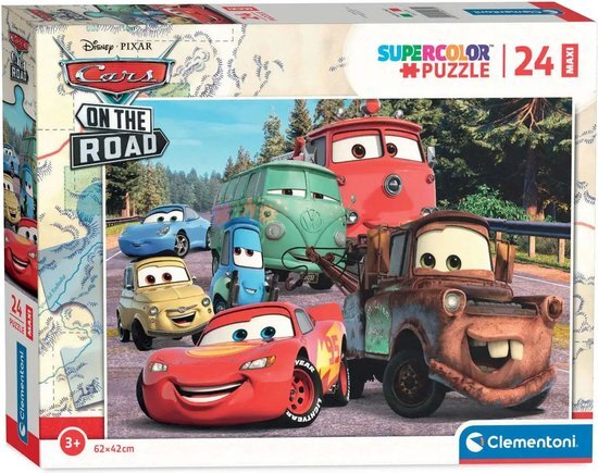 Clementoni Supercolor Disney Pixar Cars on the Road-24 stuks kinderen 3 jaar, puzzel cartoons, gemaakt in Italië, meerkleurig, 24239