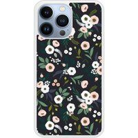 Apple Siliconen hoesje compatibel met iPhone 13 Pro Bloemen Zwart