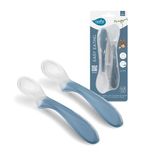 Nuvita 8480 Easy Eating Set van 2 siliconen lepels voor baby's, zacht en veilig, ergonomische antislip handgreep, hygiënisch design, Powder Blue