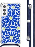iMoshion Hoesje Samsung Galaxy S21 FE - Cobalt Blue Flowers Connect - Back Cover met Koord