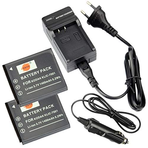 DSTE DSTE® (2 stuks) reserveaccu en DC52E reisoplader compatibel voor Kodak KLIC-7001 Easyshare M1063 M1073 IS M340 M341 M753 Zoom M763 M853 Zoom Easyshare M863 M893 IS EasyShare V550 V5757575750 0 V61 0 V705