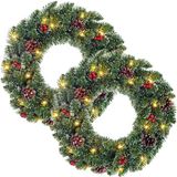 Black Box Couronne de Noël - 2x - 45 cm - Vert - Plastique - Avec éclairage