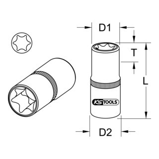 KS Tools KS Tools 1/2" CHROMEplus TX-E contactdoos, E12 Aantal:1