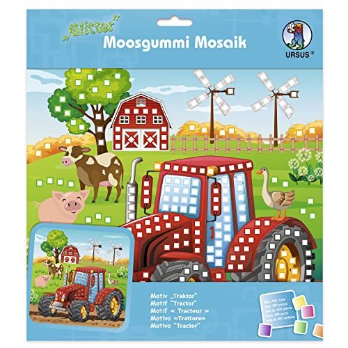 Ursus Glitter mozaïekafbeelding tractor - Knutselset - ca. 25 x 25 cm - Kleurrijk