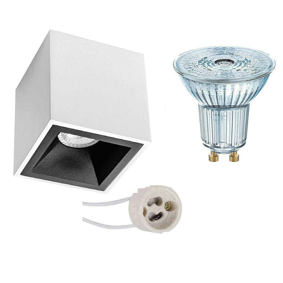 Osram Voordeelset - Opbouwspot Set - Parathom PAR16 930 36D - Pragmi Cliron Pro - GU10 Fitting - Dimbaar - Opbouw Vierkant - Mat Wit/Zwart - 3.7W - Warm Wit 3000K - Verdiept - 90mm