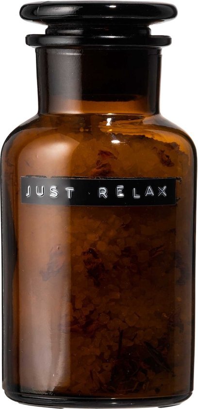 Wellmark Badzout bruin glas Apothekers pot 250ml Rozen tekst JUST RELAX