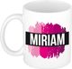 Bellatio Decorations Shoppartners Bv Miriam naam cadeau koffie mok - beker - met roze verfstrepen - Cadeau collega - moederdag - verjaardag - juf - coach - 300 ml - wit