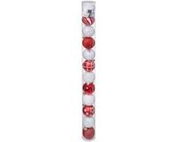 FEERIC CHRISTMAS - Kerstboomversiering, 12 kerstballen, diameter 6 cm, rood en wit
