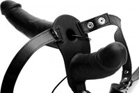 Strap U Power Pegger Dubbele Strap-On Vibrator - Zwart