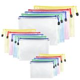 Brevanza 15 stuks documententassen A4 + A5 + A6, waterdichte gaasdocumententassen, documentenmap met ritssluiting, ritssluitingszak voor documenten ontvangstpapier examenblad cosmetica 5 kleuren