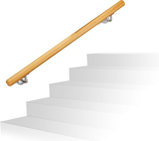 Relaxdays Trapleuning - 100 cm - Beukenhout - Wandmontage - 42 mm - Natuurlijk