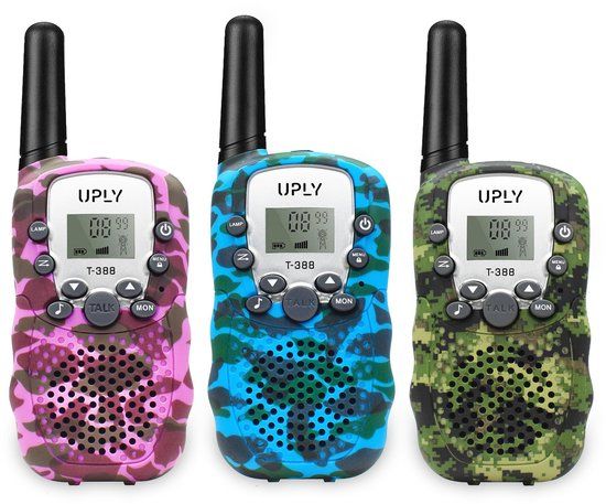 UPLY Walkie Talkie Set van 3 - 5KM Bereik - Camouflage Blauw/Roze/Groen