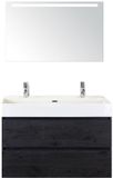 BES LED Maxx XL Badmeubelset 100 cm - Black Oak - Wastafel Kube 2 Kraangaten met Sence Spiegel