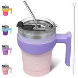 BJPKPK 600 ml Tumbler Met Handvat En Stro Deksel Roestvrij Staal Reizen Mokken Geïsoleerde Tumbler Cups, Pastel Zonsondergang