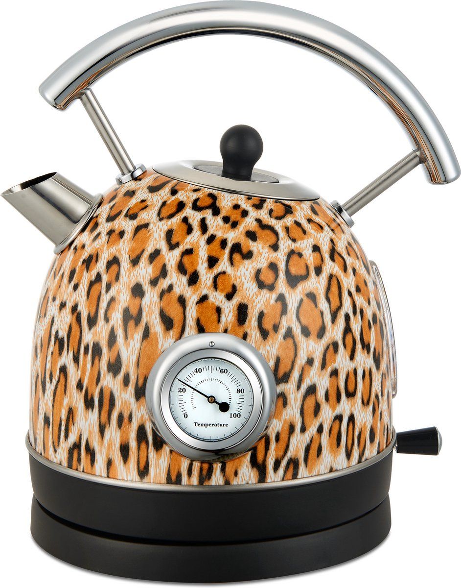 MOA SPORT Retro Waterkoker Panterprint - Elektrisch - RVS - EK4TPA