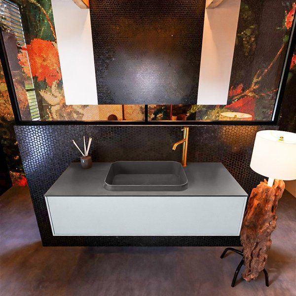 Mondiaz ERIN 120cm badmeubelset Clay met 1 lade + Wastafel RIDGE Dark grey