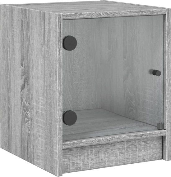 vidaXL Nachtkastje met glazen deur 35x37x42 cm grijs sonoma eikenkleur