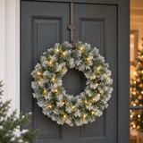 Couronne de Noël givrée - D45 cm - avec éclairage - avec porte-cintre Welcome - 35 cm